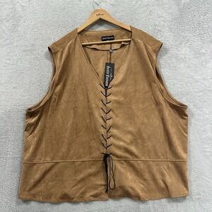Scarlett Darkness 5XL Lace Up Vest Faux Suede Renaissance Pirate Steampunk Brown